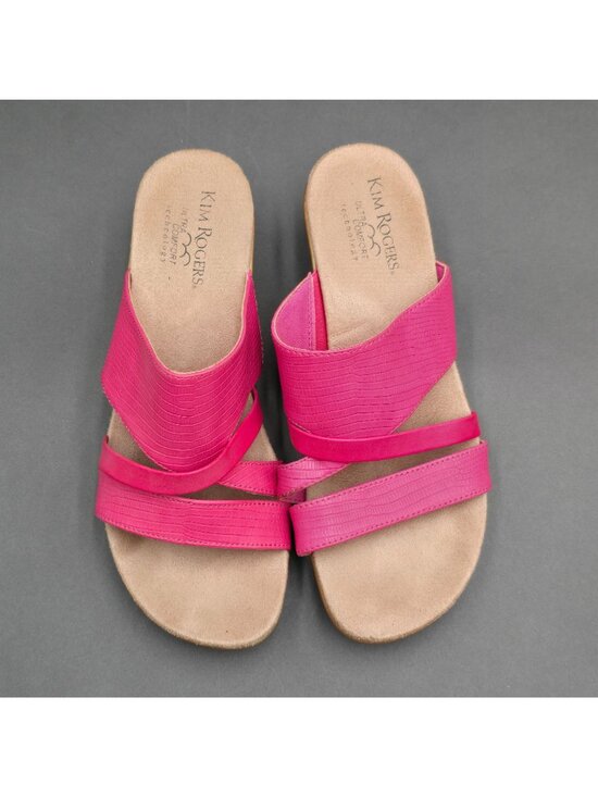 Kim Rogers Norma Wedge Slide Sandals Size 7.5 Pink Textured Strappy Boho Chic - Picture 2 of 9